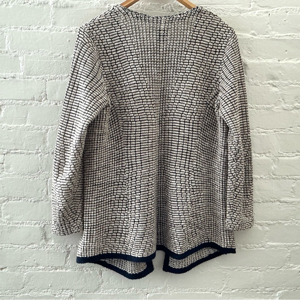 NIC+ZOE Open Cardigan Sweater Cream Black Textured Knit Layer Casual Chic Sz M - Picture 6 of 13